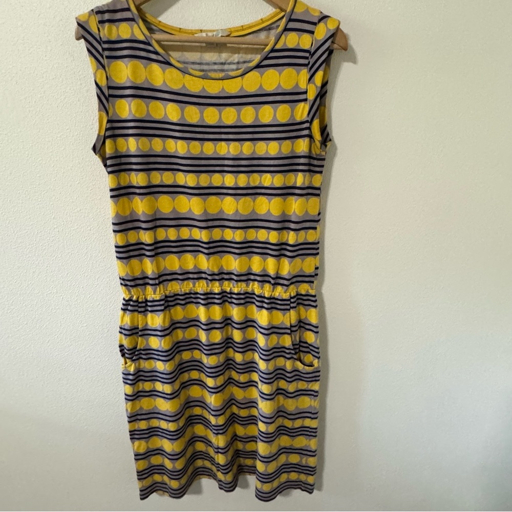 Boden BlackBerry Summer Stretch Jersey Dress Yellow Polka Dot Navy Stripe-6R